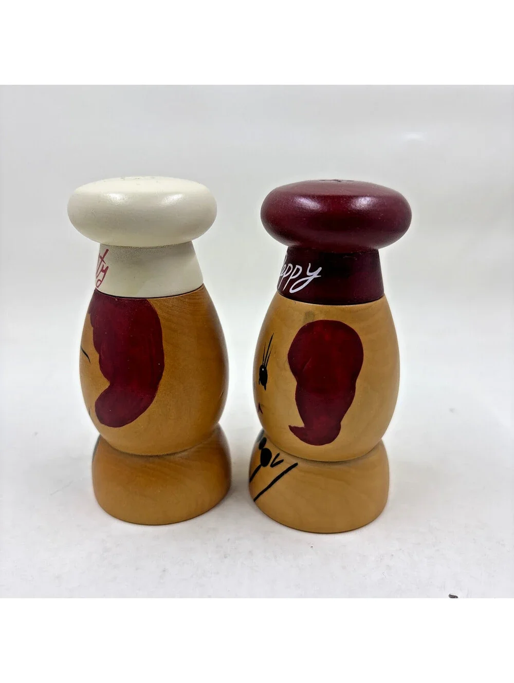 Vintage Salty and Peppy Shakers Painted Wood Chef Fun Retro Whimsy